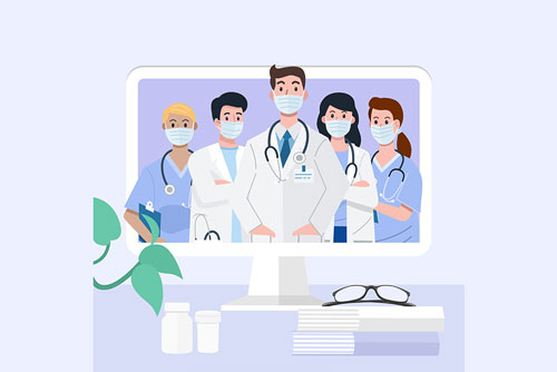 دانلود وکتور ویدیو کنفرانس آنلاین با پزشکان و پرستاران ویژه روز پرستار لایه باز